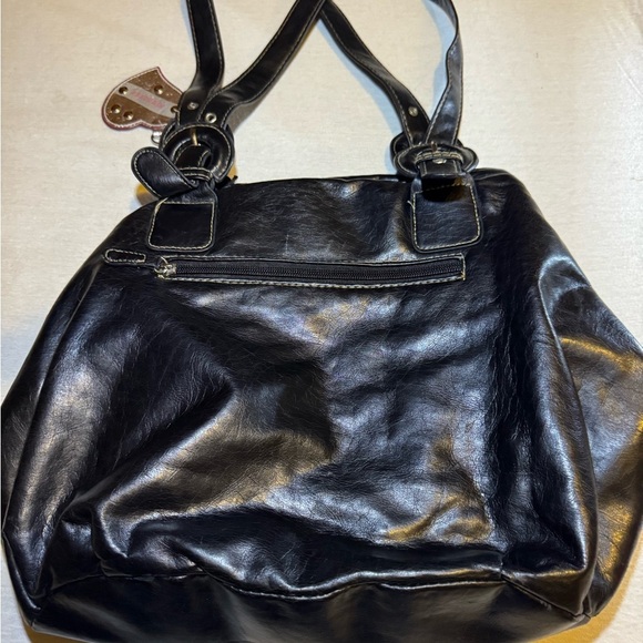 Joe Boxer Black Leather Shoulder Bag - Picture 3 of 5